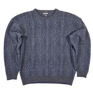 Vintage Jantzen Men L Blue Geometric Zig Zag Knit Crewneck Sweater Chunky Grunge